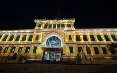 Night view of Saigon Central Post Office at Ho Chi Minh City, Viet Nam