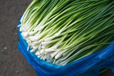 Green onions sell at the market