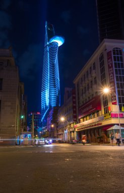 Ho Chi Minh city colorful night with laser lighting on at the Bitexco Financial Tower National celebration 2015