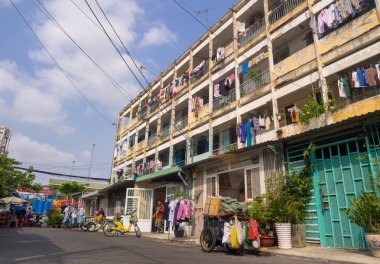 Typical of old apartment buildings with impression scene of cement wall