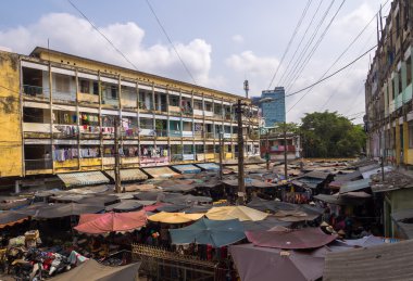 Typical of old apartment buildings with impression scene of cement wall