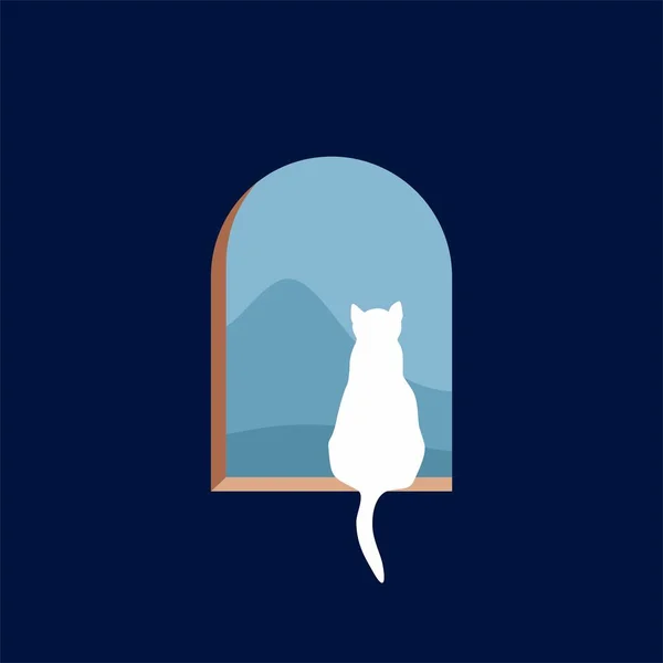 Minimalist Cat Window Vector Illustration Background — Stock Vector