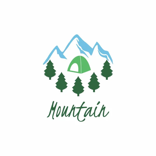 Montagne Aventure Camping Logo Avec Pin Tente Pour Entreprise Plein — Image vectorielle
