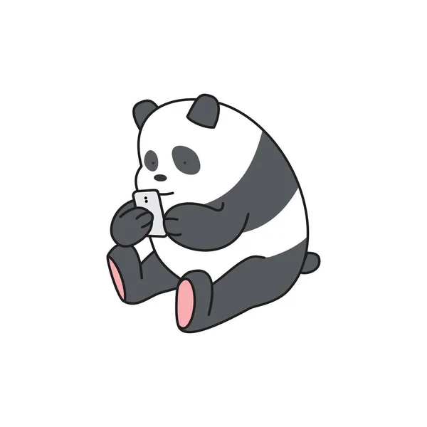 Mignon Gros Panda Jouer Avec Téléphone Vecteur Illustration — Image vectorielle