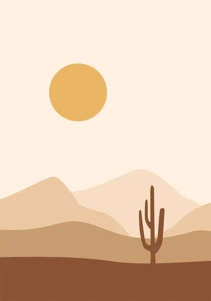 Paesaggio Minimalista Deserto Cactus Illustrazione — Vettoriale Stock