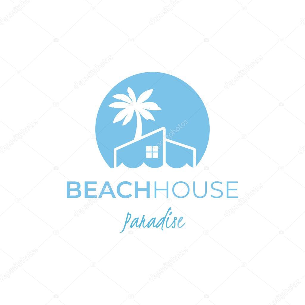 Beach resort real estate negative space logo perfect for beach house and hotel logo