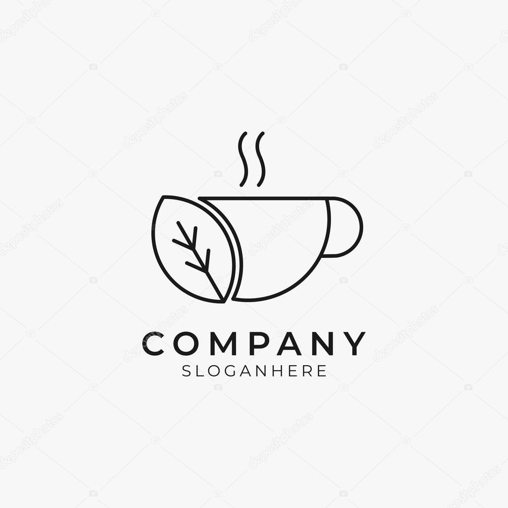 Vector illustration of line art organic coffee and tea with leaf logo icon perfect for coffee shop and restaurant