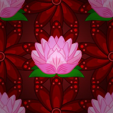 Dikişsiz damask deseni. kırmızı bir arka plan üzerinde çiçekler. EPS 10