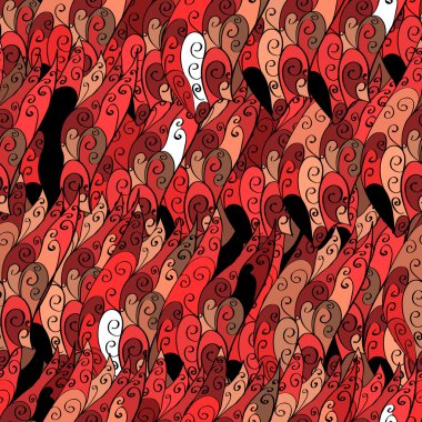 Soyut vektör kırmızı dalga doodle elle çizilmiş çizgiler arka plan. Renkli çiçek desenli.