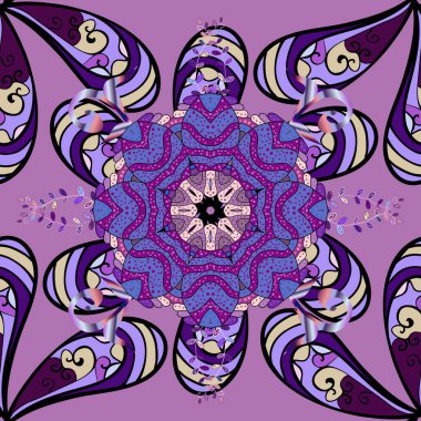 Düz Çiçek Elementleri Tasarımı. Renkli Yaz Temalı Kusursuz Arkaplan. Mor, siyah ve mor renkte çiçekler. Çiçekli pürüzsüz retro desen.