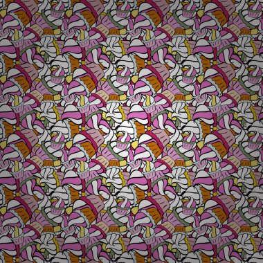 Vektör çizimi. Paket kağıdı. Beyaz, siyah ve pembe arka planda kusursuz kek deseni.