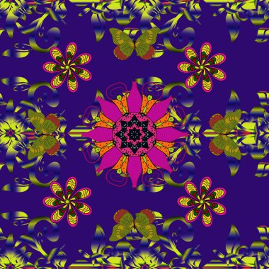 Vektör deseni. Çiçekli, suluboya desenli kusursuz çiçek deseni. Küçük çiçekte güzel bir çiçek deseni..