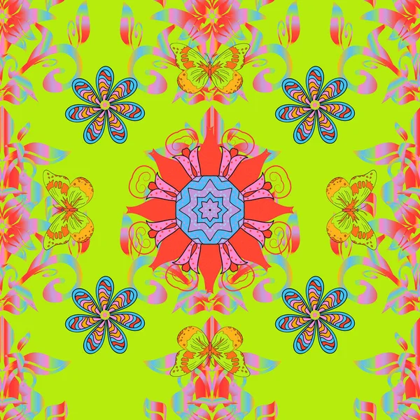 Patrón Sin Costura Abstracto Con Flores Dibujo Mano Flores Colores — Archivo Imágenes Vectoriales