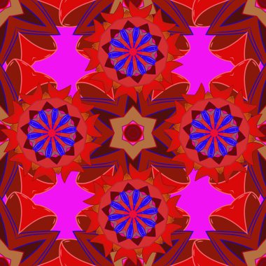 Çiçek elementli zarif vektör dokusu. Küçük çiçekte hoş bir çiçek deseni var. Turuncu, morumsu ve parlak çiçekli kırmızı renklerde soyut ve pürüzsüz desen..