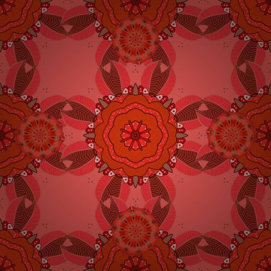 Orient, simetri danteli, kumaş. Vintage vektör dekoratif süsü. Doğu, İslam, Hintli, motifler. Etnik doku. Pembe, kırmızı ve turuncu renklerde Arap mandala deseni. Düğün, tatil kartı. Renkli.