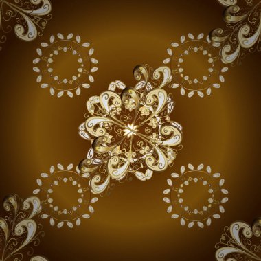 Vektör çizimi. Damask altın soyut çiçek deseni kahverengi ve turuncu renklerde. Süsleme.