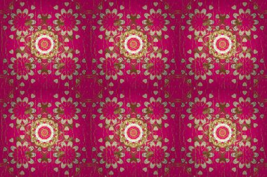 Eflatun ve kahverengi renklerde altın elementlerle klasik, pürüzsüz desen. Raster illüstrasyonu.