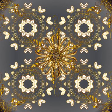 Doğu tarzı arabesk. Altın desenli bukleler. Vektör altın desen. Altın elementlerle kahverengi ve gri renklerde renkli desen.