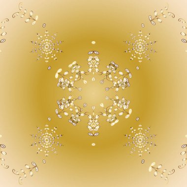 Çizim için altın süsleme. Süslü dantel iz sürücü. Geleneksel bej ve sarı renk dekoru. Doğu tarzında klasik tasarım öğesi. Çiçek süsüsüyle kusursuz desen.