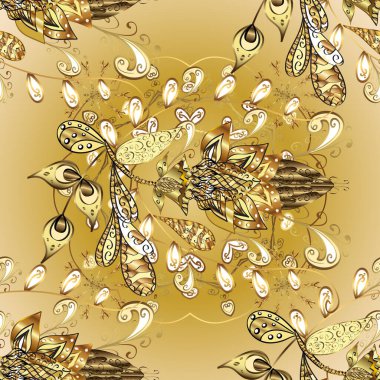 Noel, kar tanesi, yeni yıl. Bej ve sarı renklerde altın rengi ve altın elementleri var. Altın elementlerle bej ve sarı renklerde kusursuz klasik desen.