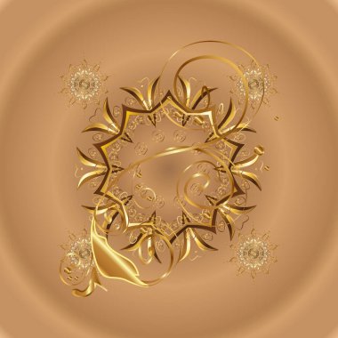 Bej ve turuncu renklerde vektör altın desen. Altın kar taneleri basit, pürüzsüz desen. Kış sembolü, Mutlu Noeller, Mutlu yıllar 2019. Soyut çizim, paket dekorasyonu.