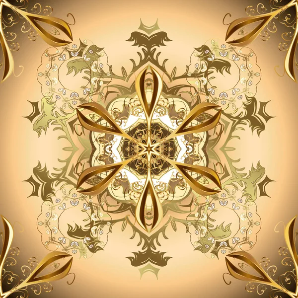 Традиционный Восточный Орнамент Классический Векторный Бежевый Коричневый Золотой Рисунок Классический — стоковый вектор