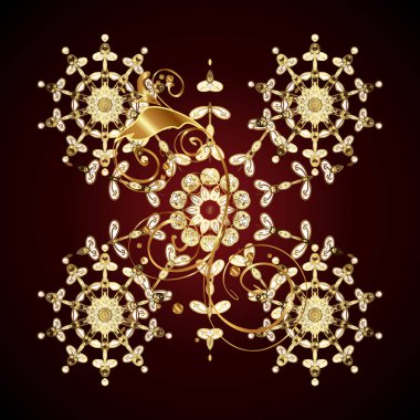 Çiçek süsü kumaş deseni, cam, altın elementlerle siyah ve kahverengi renklerde çiçek desenli metal. Klasik vektör altın desen.