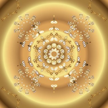 Klasik klasik klasik arka plan. Geleneksel oryantasyon süsü. Klasik vektör altın desen. Sarı ve bej renklerde altın desenli altın elementler.