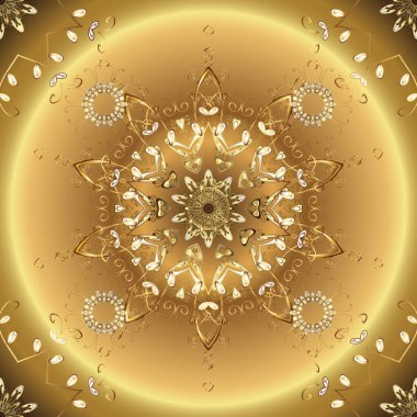 Barok tarzında altın çiçekli süs. Kahverengi ve sarı renklerde altın element. Antik altın tekrarlanabilir çizim. Damask pürüzsüz tekrarlama deseni.