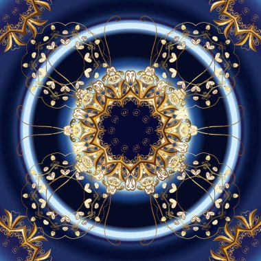 Mavi ve siyah renklerde altın elementlerle kusursuz desen. Klasik klasik klasik arka plan. Geleneksel oryantasyon süsü. Klasik, altın, pürüzsüz model..