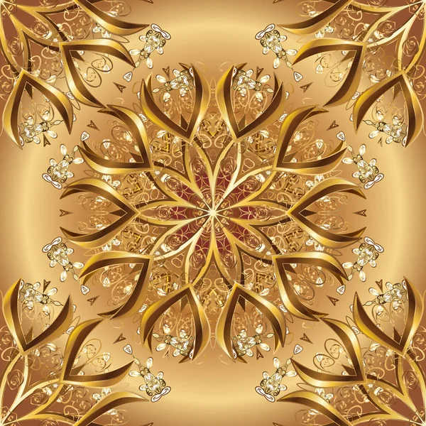 Brązowe Beżowe Kolory Złotymi Elementami Wektor Złoty Kwiat Ornament Brokatu — Wektor stockowy