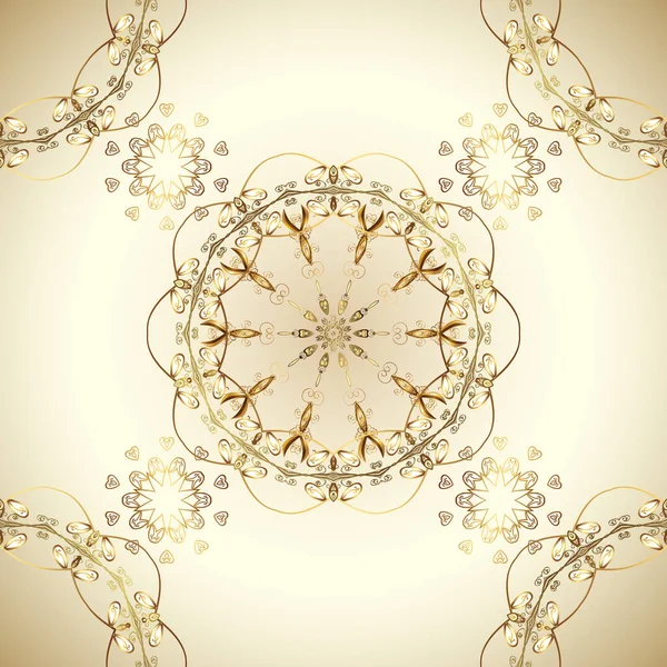 中性と金色の要素とベージュの色の黄金のパターン 古典的なヴィンテージの背景 伝統的な装飾品だ シームレス古典的なベクトル黄金のパターン — ストックベクタ