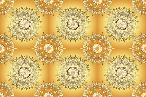 Openwork Delicate Golden Pattern Brilliant Lace Stylized Flowers Paisley Raster — Stock Photo, Image