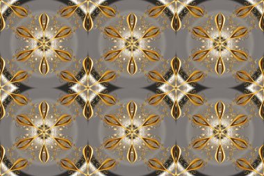 Kahverengi ve gri renklerde altın elementlerle kusursuz desen. Kusursuz altın desen. Raster doğulu süsü.