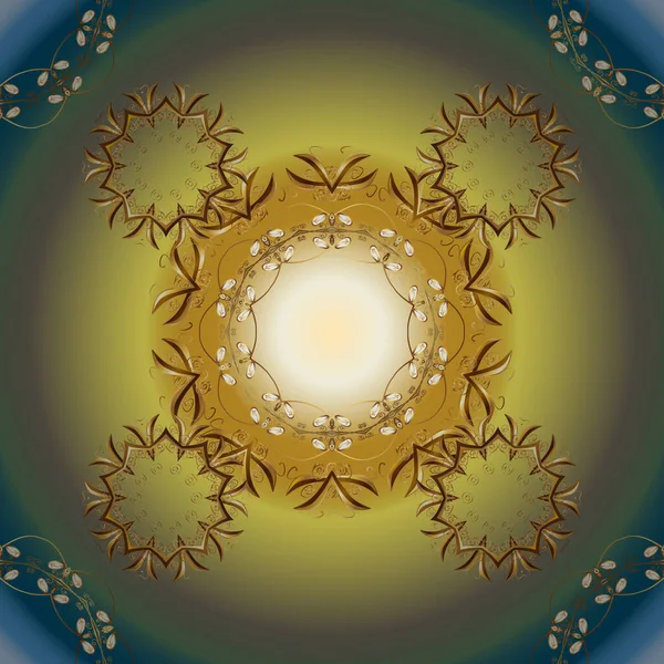 Antika altın tekrarlanabilir çizim. Sarı ve nötr renkler üzerine altın element. Damask motifi arka planı tekrarlıyor. Barok tarzında altın sarısı ve nötr çiçek süsü..
