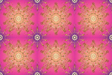 Kusursuz raster arka plan. Pembe ve bej renklerde altın elementler. Şık bir grafik desen. Duvar kâğıdı barok, İspanyol kumaşı. Çiçek deseni.
