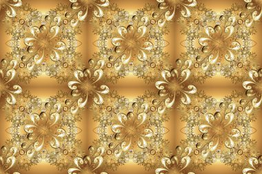 Bej ve kahverengi renklerde altın elementler. Geleneksel klasik raster altın pürüzsüz desen. Barok tarzında kusursuz bir doğulu süsü..