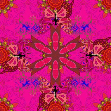 Kızlar, erkekler, elbiseler, çizimler için soyut, kusursuz bir model. Farklı yönlere uçan renkli kelebek koleksiyonu. Vektör illüstrasyonu.