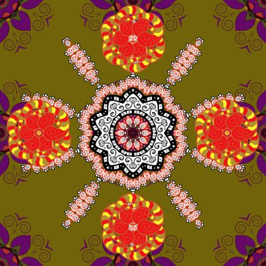 Mor, kahverengi ve kırmızı renklerde çiçeksiz. Vektör çizimi. Şatafatlı bahar bahçesi dokusu. Çiçek deseni. Mor, kahverengi ve kırmızı renkte çiçekler.