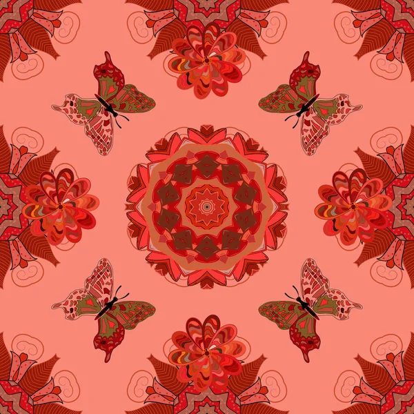 Papillon Sur Fond Rose Rouge Orange Illustration Vectorielle Sans Couture — Image vectorielle