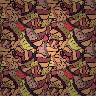 Vektör kek illüstrasyonu. Vektör çizimi. Kremalı kek. El çizimi kekler. Bej, siyah ve pembe renkli şirin doğum günü deseni.