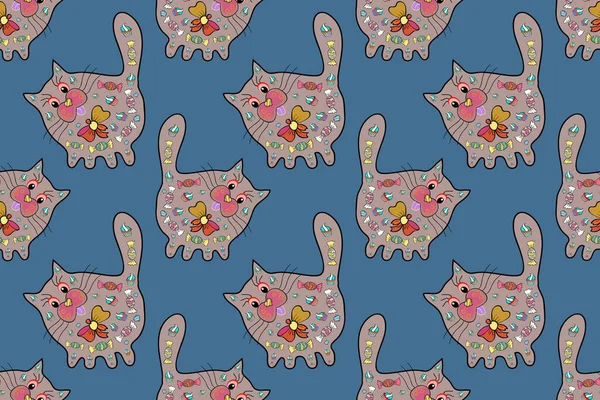 Seamless Pattern Sketch Cute Background Raster Doodles Beige Black Blue — Stock fotografie