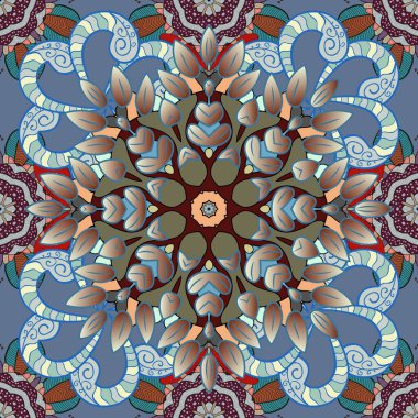 Colour Spring Theme seamless pattern Background. Flat Flower Elements Design. Seamless Floral Pattern in Vector illustration. Flowers on neutral, brown and blue colors.