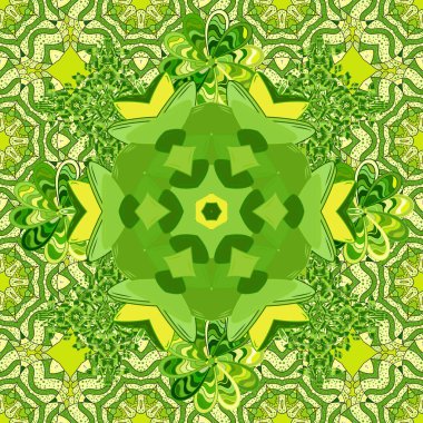 Design gift wrapping paper, greeting cards, posters and banner design. Vector flat flowers seamless pattern. Flowers on green, black and yellow colors.