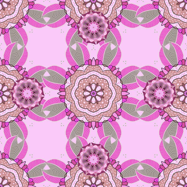 Flowers Neutral Gray Pink Colors Hand Drawn Seamless Pattern Flowers — Vector de stock