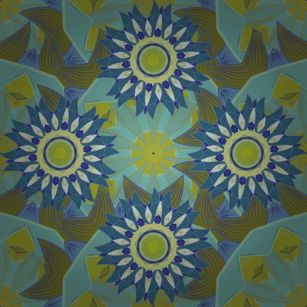 Yumuşak, bahar çiçekleri mavi, tarafsız ve yeşil renklerde. Vektör deseni. Patlayan çiçekler soyut olarak yerleştirilmiş. Vektör illüstrasyonu.