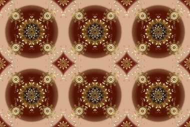 Altın antika ortaçağ dekoratifi, yapraklar ve altın desenli süslemelerle renksiz, bej ve kahverengi renkler. Kusursuz kraliyet lüksü, altın barok kumaş rengi..