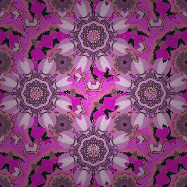 Parmak izi, kumaş, eskizler, tekstil için vektör dokusu. Renkli grunge, soyut arka planda koloni, morumsu ve pembe çiçeklerle gelişir. İşlemeli çiçek desenli..