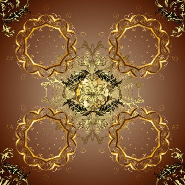 Altın rengi bej, sarı ve kahverengi renklerde altın rengi. Vektör doğu süsü. Kusursuz altın desen.