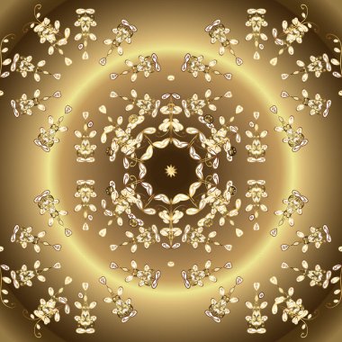 Kahverengi ve bej renklerde altın tekrarlayan elementler içeren vektör soyut arkaplan. Kusursuz oryantal klasik altın desen.